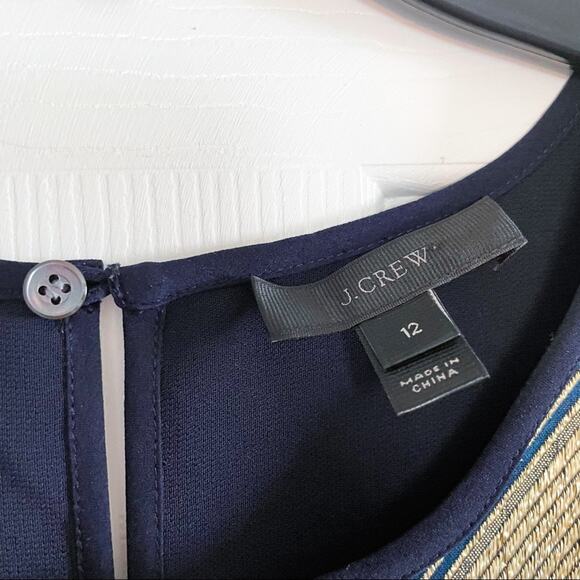 J. Crew Navy Metallic Gold Chevron Blouse - Picture 3 of 6